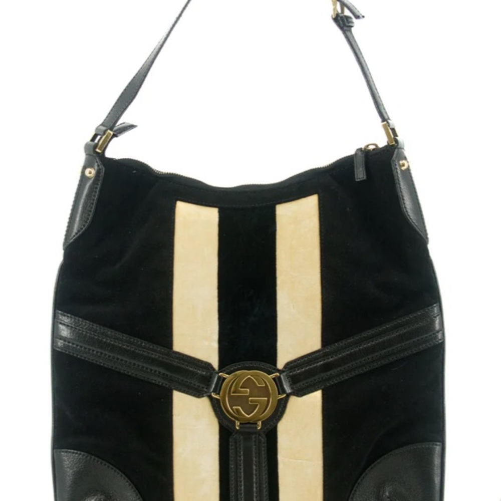 Gucci Black and Cream Shoulder Bag with Gold-Tone Hardware